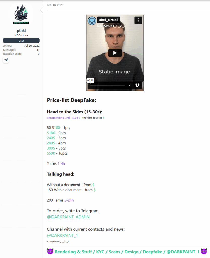 Dịch vụ Deepfake rao bán công khai trên dark web