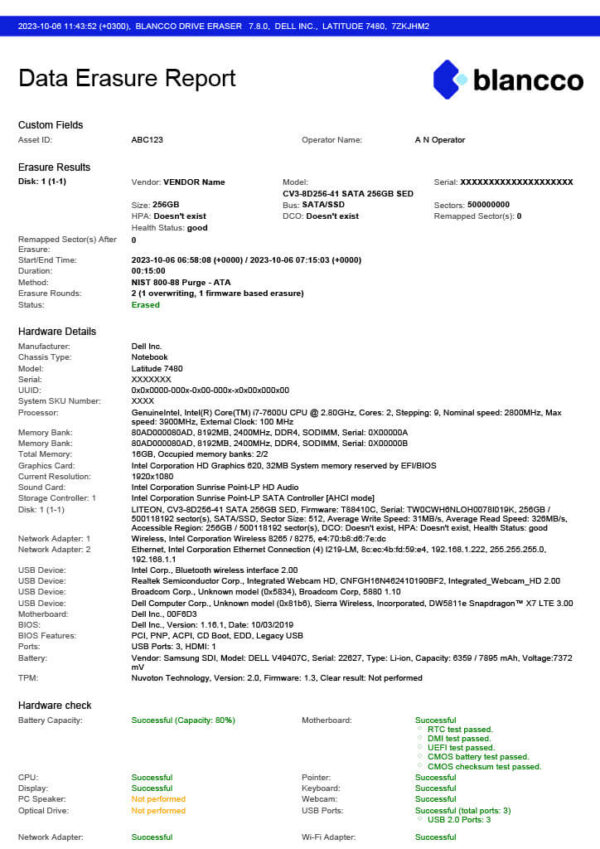 Báo cáo Tẩy xóa dữ liệu của Blancco